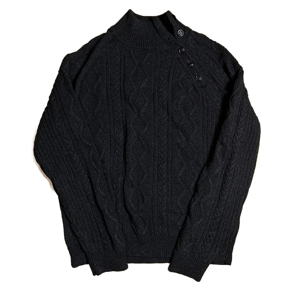 Wallace & Barnes Cable Knit Asymmetrical Mock Neck Sweater Large Cotton J.Crew